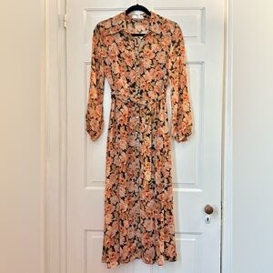 Mango Floral Maxi Dress - Peach and Black